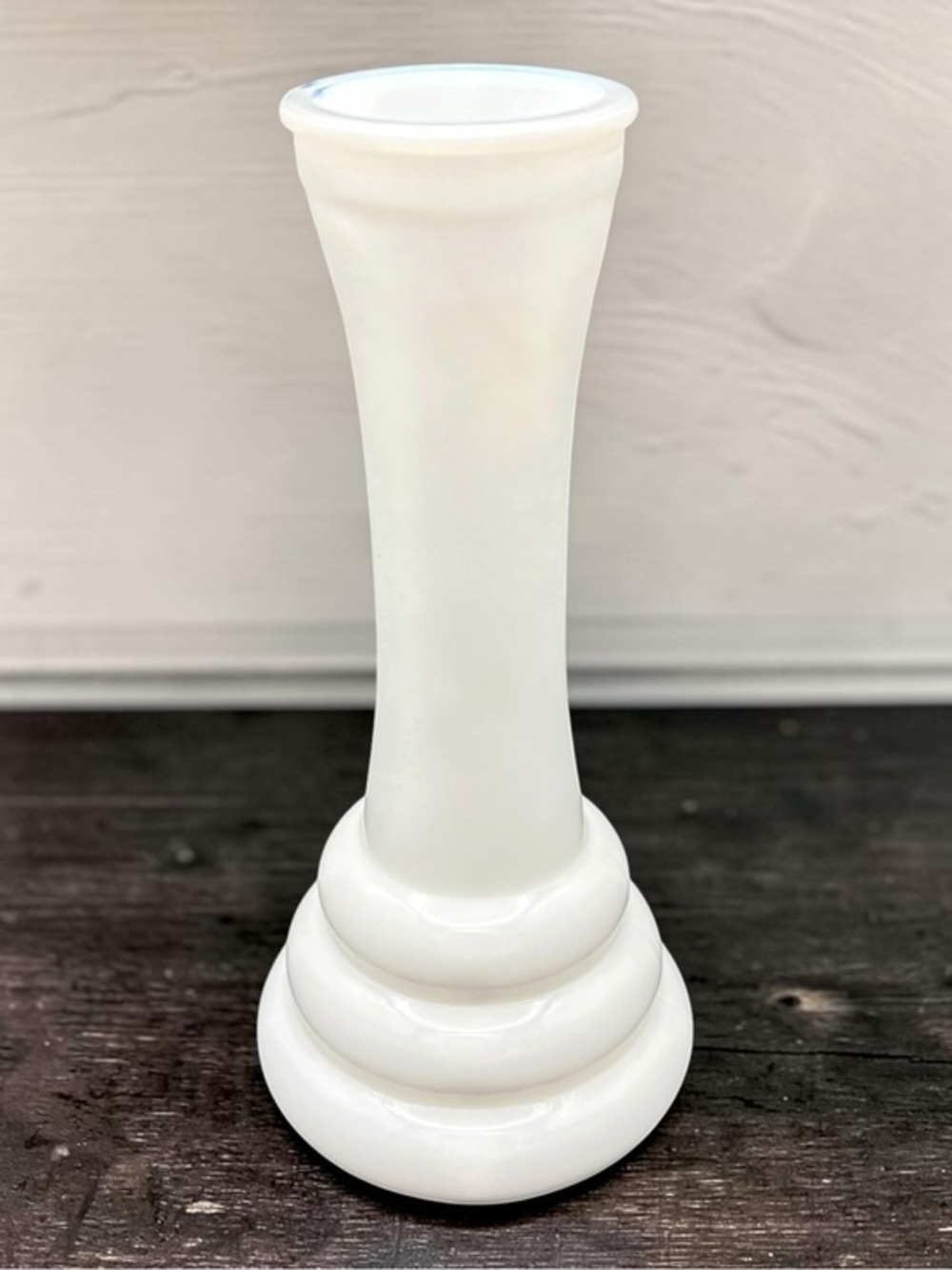 Classic White Glass Pedestal Vase with Tiered Base